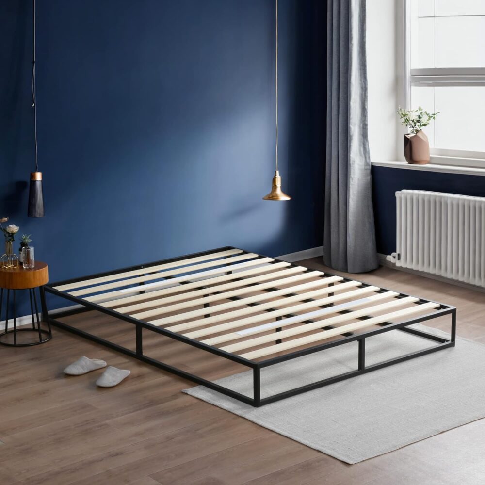 Modernes Metall-Plattform-Bettgestell 100x200 cm – Metallrahmen mit Holzlattenrost, Kein Boxspring Erforderlich – Bild 4