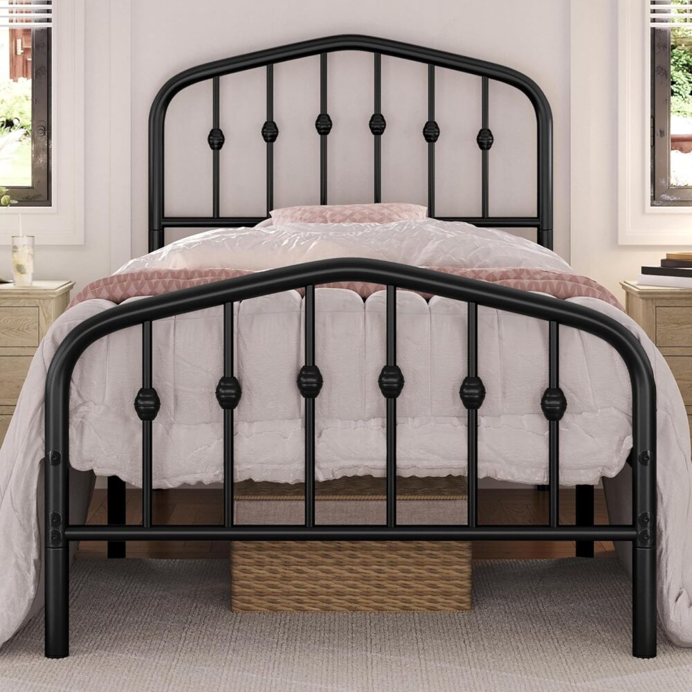 Metallbett 90x200 cm Schwarz – Vintage Bettgestell mit Kopfteil, Stabiles Einzelbett für Gäste- & Jugendzimmer – Bild 4