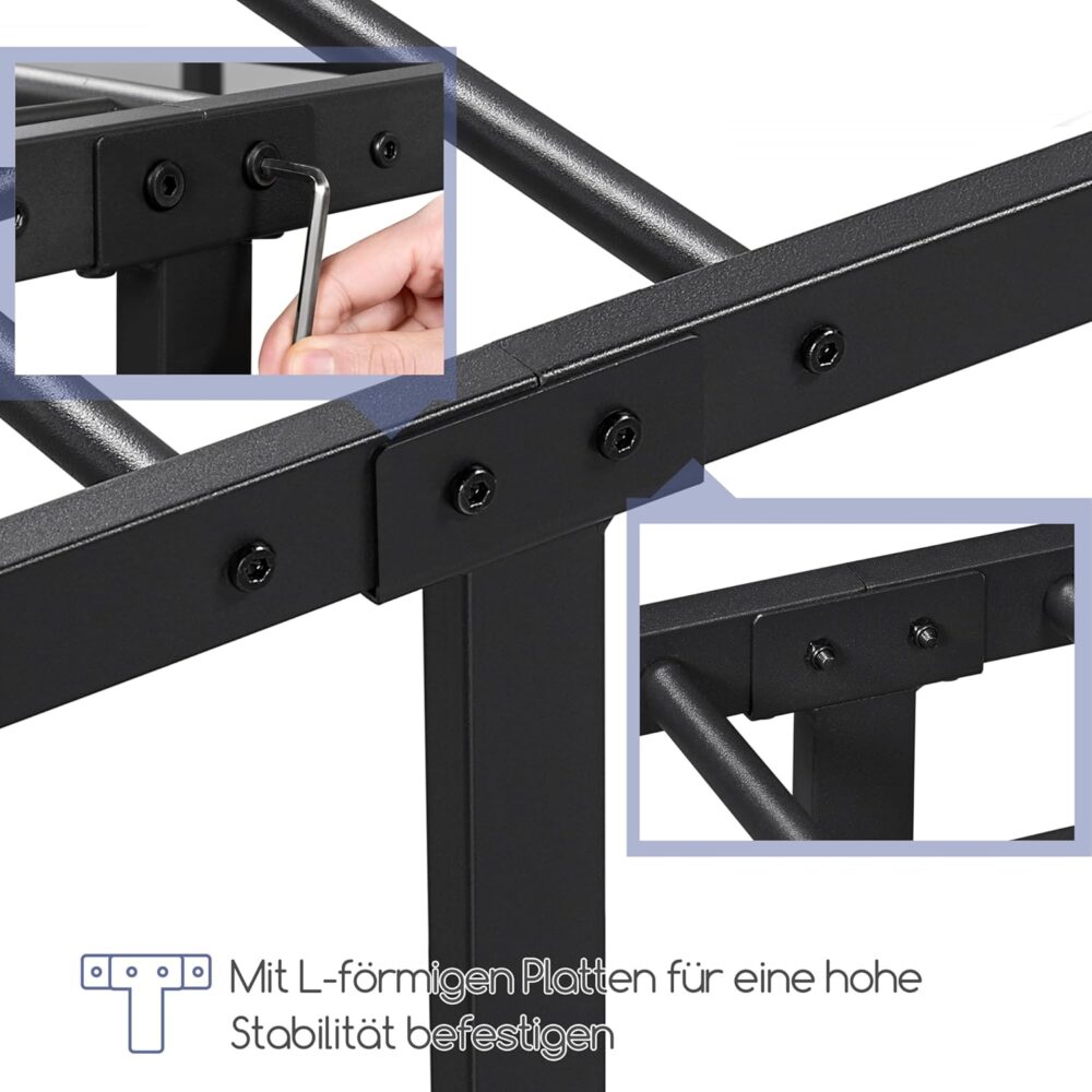 Metallbett 90x200 cm Schwarz – Vintage Bettgestell mit Kopfteil, Stabiles Einzelbett für Gäste- & Jugendzimmer – Bild 5
