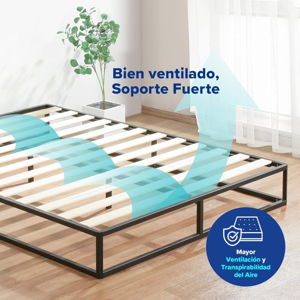 Modernes Metall-Plattform-Bettgestell 100x200 cm – Metallrahmen mit Holzlattenrost, Kein Boxspring Erforderlich – Bild 6