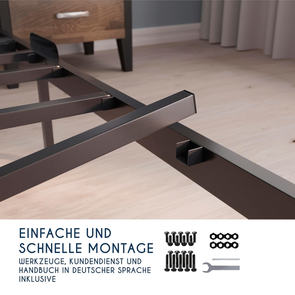 Metallbett 90x200 cm Schwarz – Vintage Bettgestell mit Kopfteil, Stabiles Einzelbett für Gäste- & Jugendzimmer – Bild 7