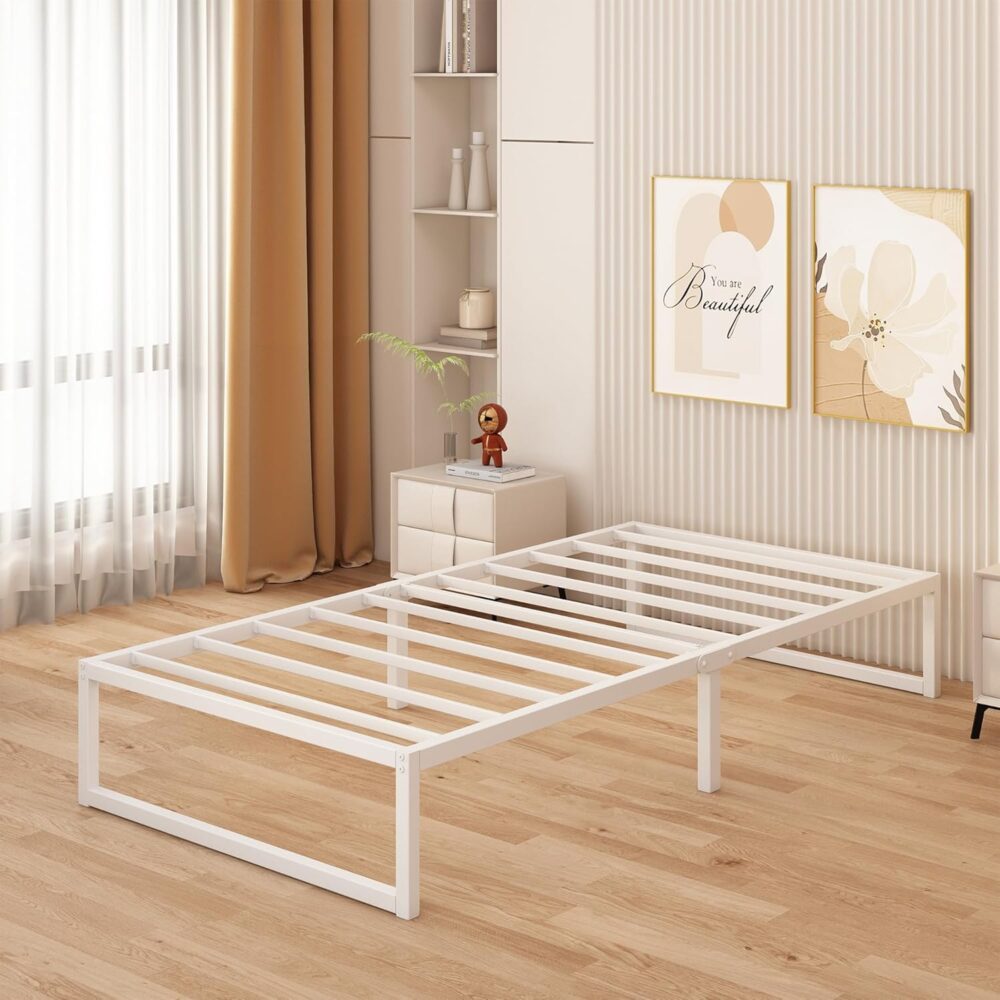 Stabiles Metallbett 90x200 cm mit Lattenrost und 35 cm Höhe – Einzelbett in Weiß, leichte Montage – Bild 8