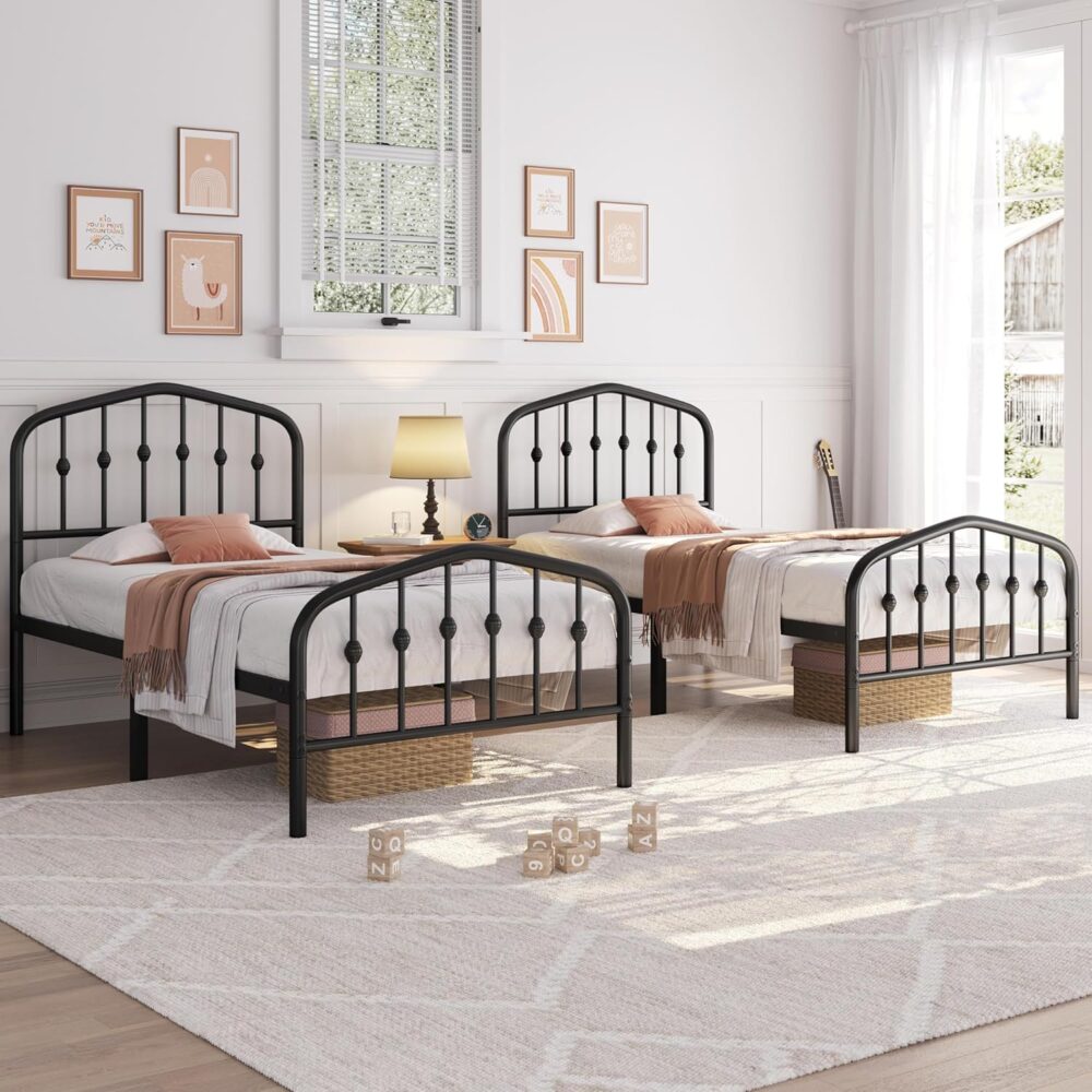 Metallbett 90x200 cm Schwarz – Vintage Bettgestell mit Kopfteil, Stabiles Einzelbett für Gäste- & Jugendzimmer – Bild 9