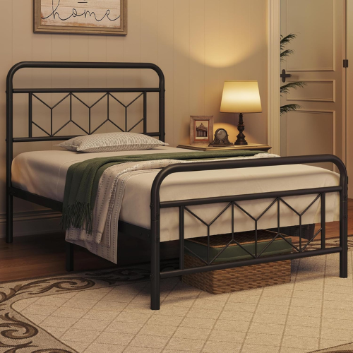 Vintage Metallbett 90x200 cm mit Lattenrost Schwarz