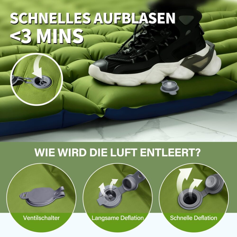 Selbstaufblasende Isomatte für 2 Personen – Verdickte Doppel-Luftmatratze mit Fußpumpe & Kissen, Ultraleicht für Outdoor, Wandern und Zeltgebrauch – Bild 6