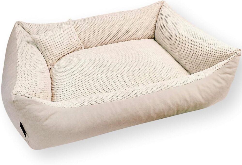 Teo Kuscheliges Hundebett – Flauschiges Hundekissen & Hundesofa mit Waschbarem Bezug für Mittelgroße Hunde (60x40 cm, Beige)