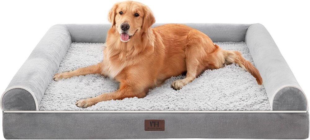 Orthopädisches Hundebett 106x76x10 cm, wasserdicht & waschbar, Hundekorb für große Hunde, grau