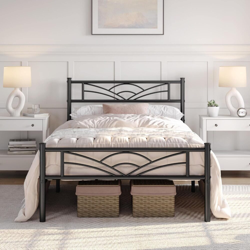 Metallbett 90x190 cm mit Lattenrost – Modernes Bettgestell für Schlafzimmer und Gästezimmer, Schwarzes Metallbett für Jugend- und Gästebett, Robust und Langlebig