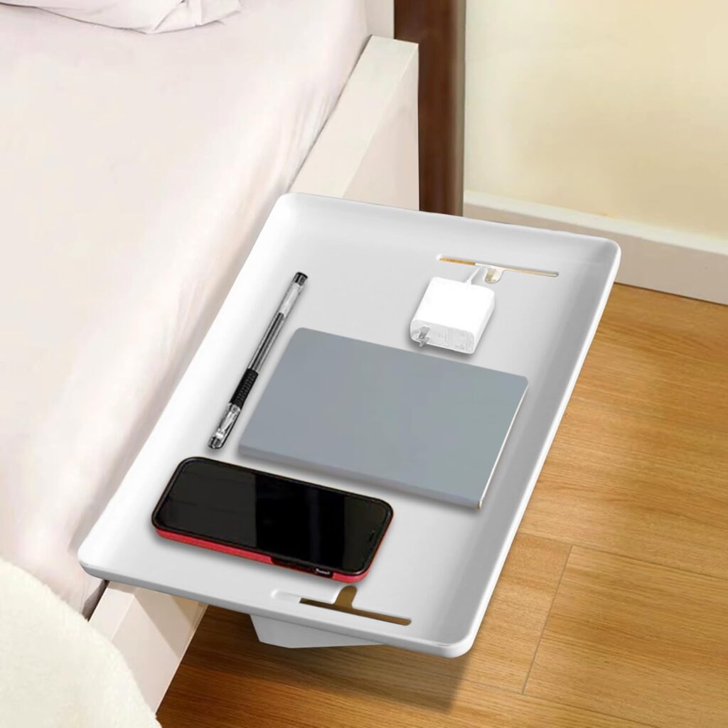 Nachttisch Regal BedShelfie Weiß Clip-On mit Kabelführung, Tablett-Organizer (ca. 32 * 23.5cm)