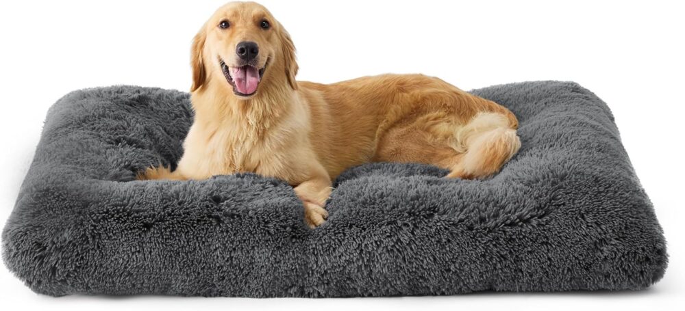 Flauschiges Hundebett für Große Hunde: Waschbar, Rutschfest, Plüsch Hundekissen (104x74x8 cm, Grau).