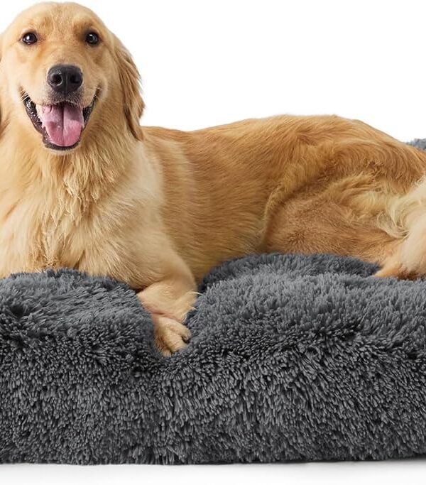 Flauschiges Hundebett 104x74 cm grau waschbar