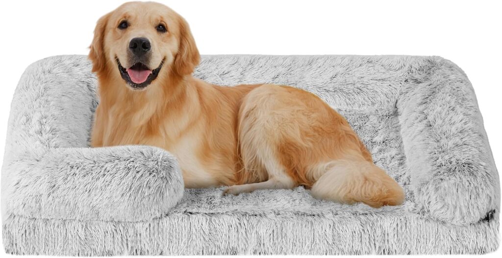 Orthopädisches Hundebett: Hundesofa mit hohem Rand, waschbarem Hundekissen und Hundekorb – ideal für mittelgroße bis große Hunde (106 x 80 x 20 cm, Hellgrau).