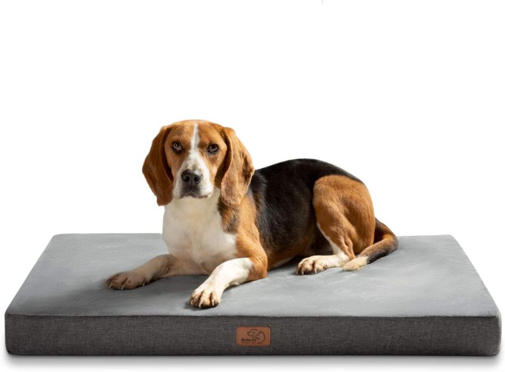 Orthopädisches Hundekissen für große Hunde | Waschbares Hundebett 89x56x8 cm mit 2-in-1 Memoryschaum in Dunkelgrau