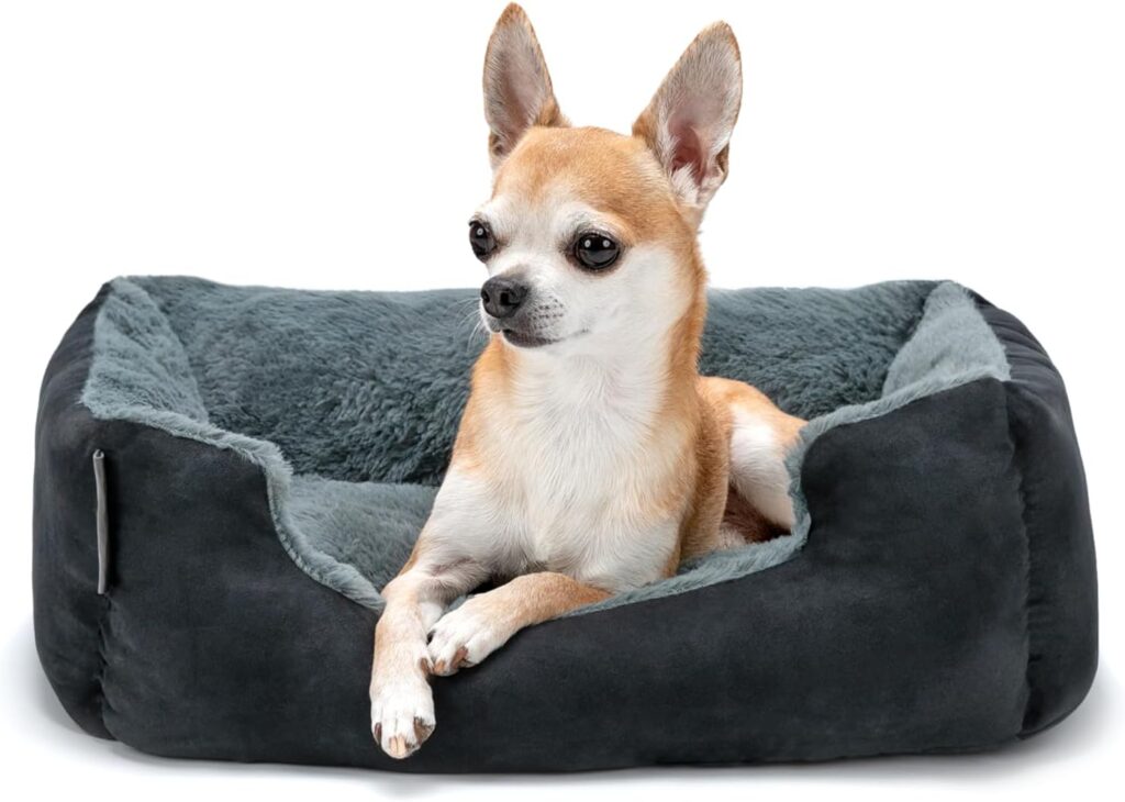 Kuscheliges Hundebett (50×37 cm) mit Wendekissen – Rutschfestes Heimtierkissen für Hunde & Katzen, Schwarz/Grau   Sources
