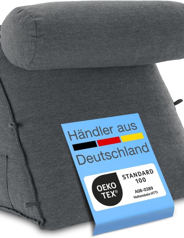 Rückenkissen fürs Bett mit Nackenrolle und Tasche