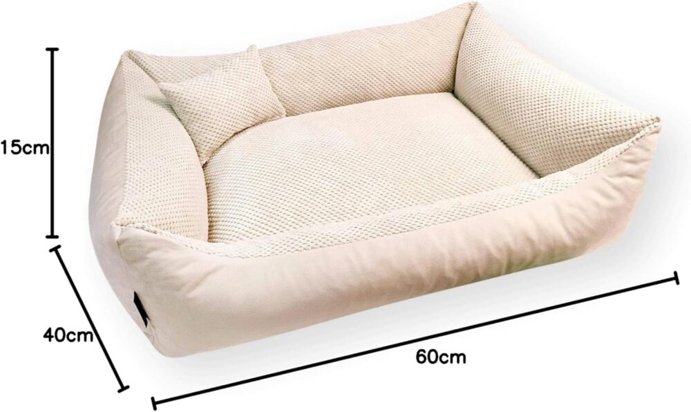 Teo Kuscheliges Hundebett – Flauschiges Hundekissen & Hundesofa mit Waschbarem Bezug für Mittelgroße Hunde (60x40 cm, Beige) – Bild 10