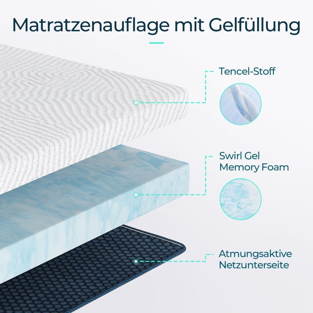 Luxuriöser Gel-Matratzentopper (140x200cm): 7,5 cm hoher Gel-Memory-Schaum mit H2/H3 Härte & Waschbarem Tencel™-Bezug – Für traumhaften Schlaf!