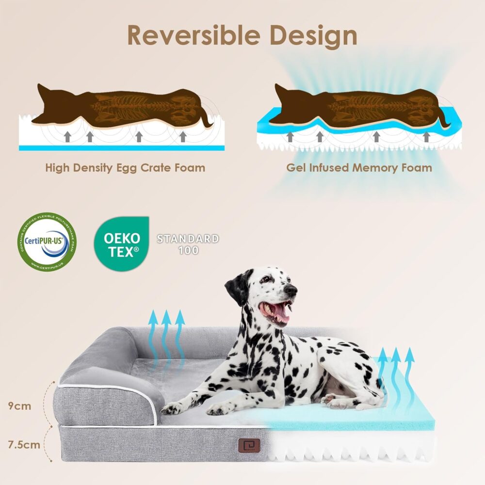 Orthopädisches Hundebett für große Hunde – Memory Foam Hundekorb, Waschbares wasserdichtes Hundesofa, Rutschfeste Hundecouch mit hohem Rand – Bild 5