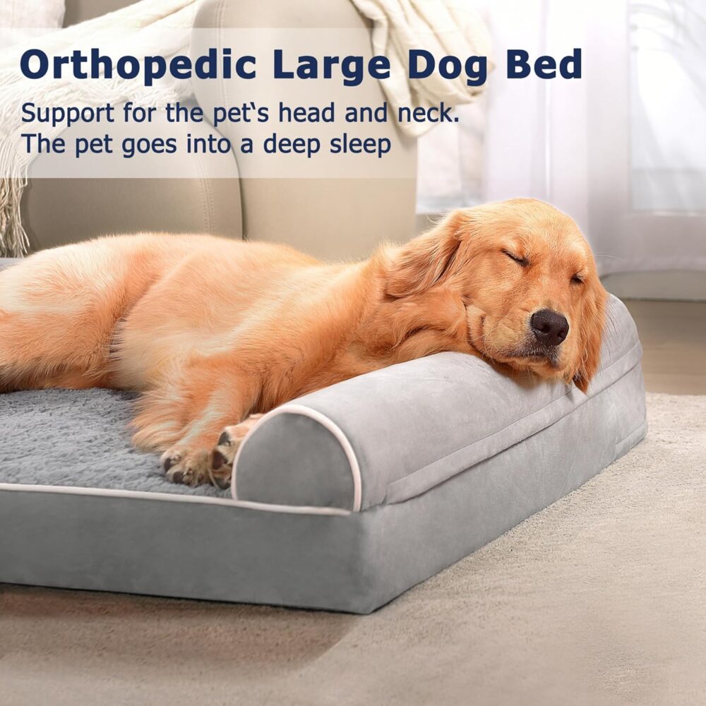 Orthopädisches Hundebett 106x76x10 cm, wasserdicht & waschbar, Hundekorb für große Hunde, grau – Bild 2