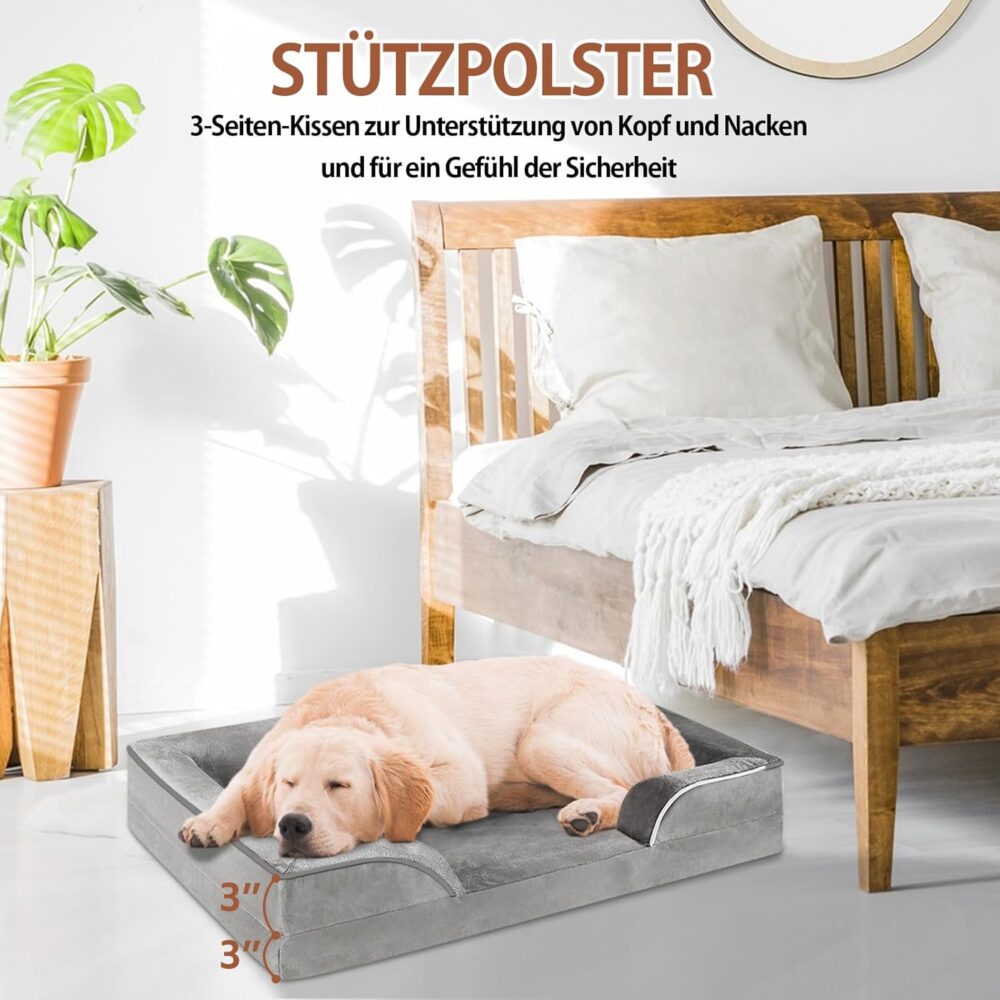 Orthopädisches Hundebett | wasserdicht & waschbar, rutschfestes Schaumstoffsofa für große & mittelgroße Hunde (88x64x20 cm) – Bild 2
