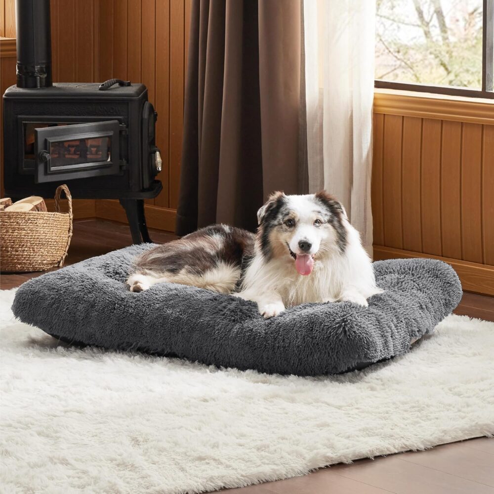 Flauschiges Hundebett für Große Hunde: Waschbar, Rutschfest, Plüsch Hundekissen (104x74x8 cm, Grau). – Bild 2