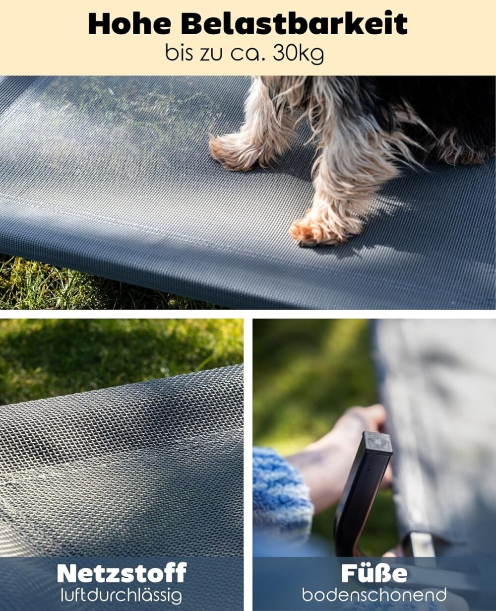 Erhöhte Outdoor Hundeliege (75x47cm): Stabile Haustierliege mit atmungsaktivem Netzbezug für gute Luftzirkulation und Schutz vor Bodenkälte, robuster Metallrahmen, grau. – Bild 2