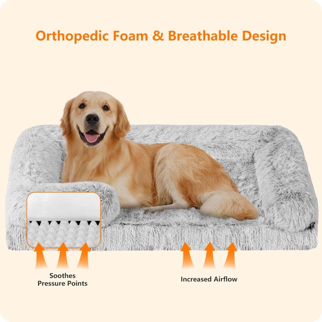 Orthopädisches Hundebett: Hundesofa mit hohem Rand, waschbarem Hundekissen und Hundekorb – ideal für mittelgroße bis große Hunde (106 x 80 x 20 cm, Hellgrau).