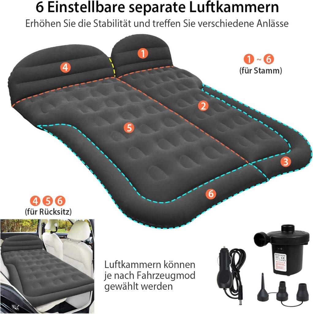 SUV Auto-Luftmatratze: Aufblasbares Reisebett mit Pumpe & 2 Kissen – Ideal für Camping, Reisen & Outdoor-Aktivitäten