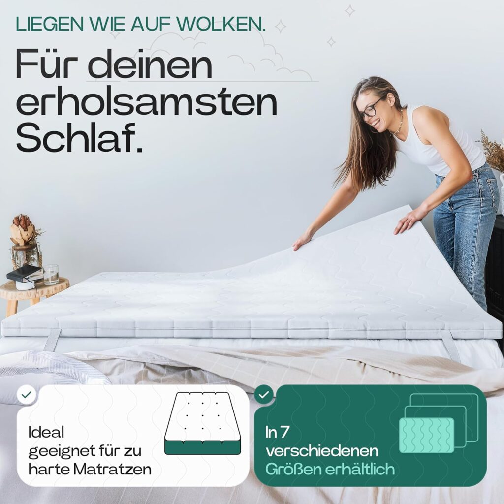 Matratzentopper 120×200 cm: 5 cm hoher, atmungsaktiver & pflegeleichter Bett-Topper für erhöhten Schlafkomfort