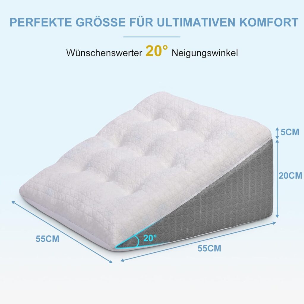 Keilkissen für Bett & Sofa: Ergonomisches Lesekissen mit Doppellagigem Memory-Schaum – Perfekt für Reflux, Schlafapnoe & Rückenunterstützung (55x55x25cm)
