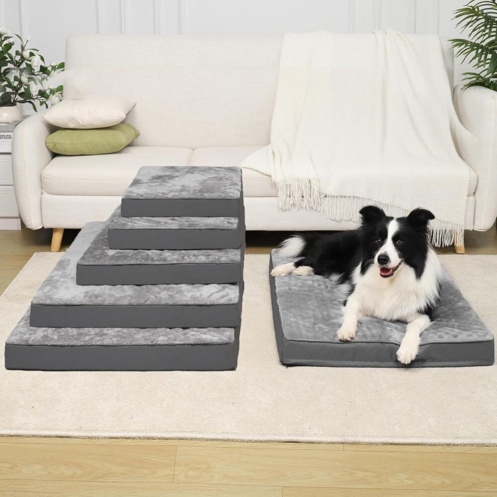 Hundebett für große Hunde | Orthopädisches, Waschbar, Flauschige Hundematratze mit abnehmbarem Bezug, Dunkelgrau, 105x70x8 cm – Bild 2