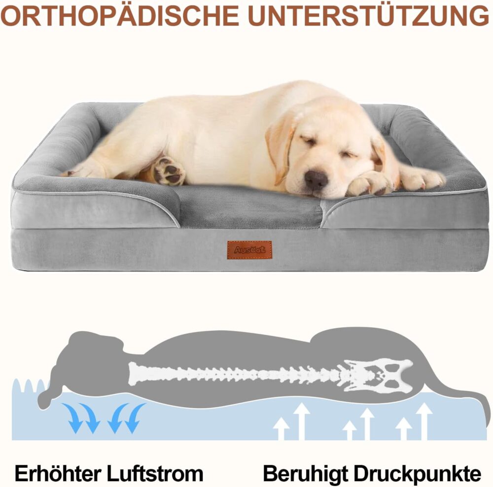 Orthopädisches Hundebett | wasserdicht & waschbar, rutschfestes Schaumstoffsofa für große & mittelgroße Hunde (88x64x20 cm) – Bild 3