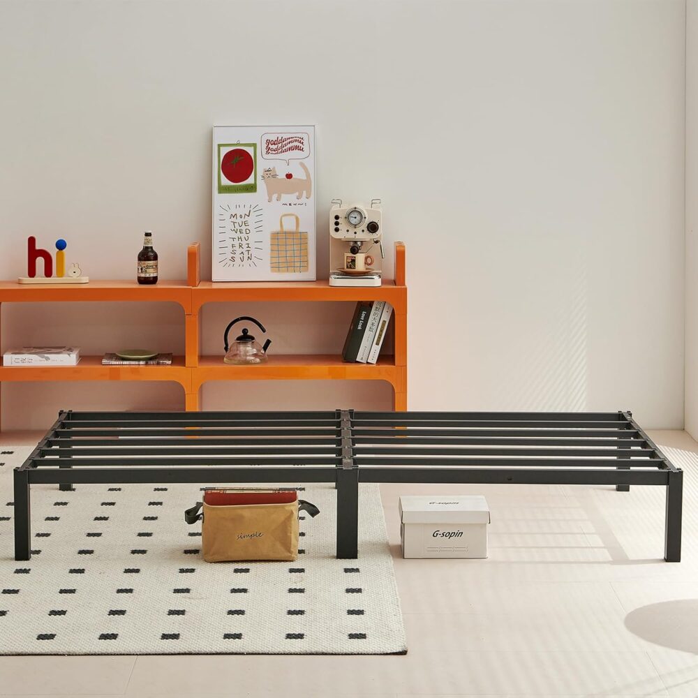 Plattform-Bettrahmen 90x190 cm – Metall Einzelbett, Montage ohne Werkzeug, Schwarz – Bild 3