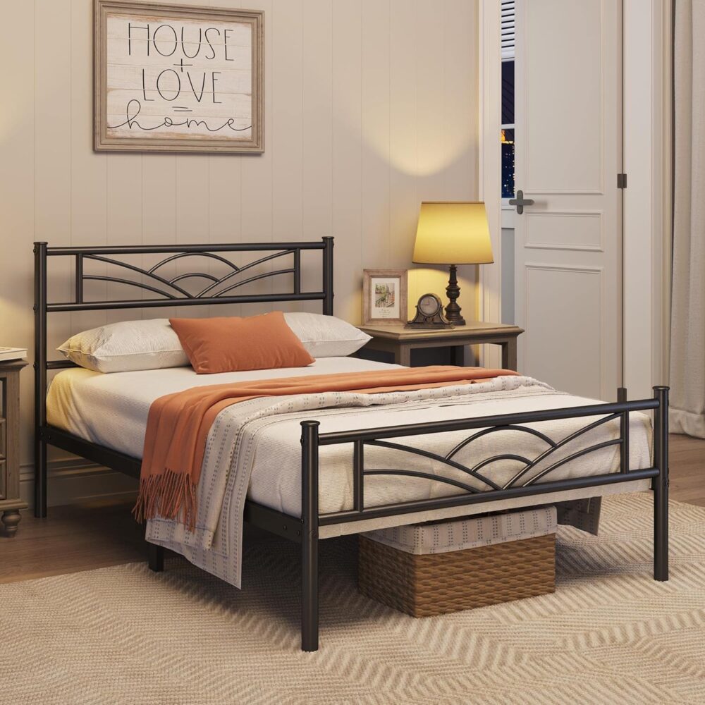 Metallbett 90x190 cm mit Lattenrost – Modernes Bettgestell für Schlafzimmer und Gästezimmer, Schwarzes Metallbett für Jugend- und Gästebett, Robust und Langlebig – Bild 3