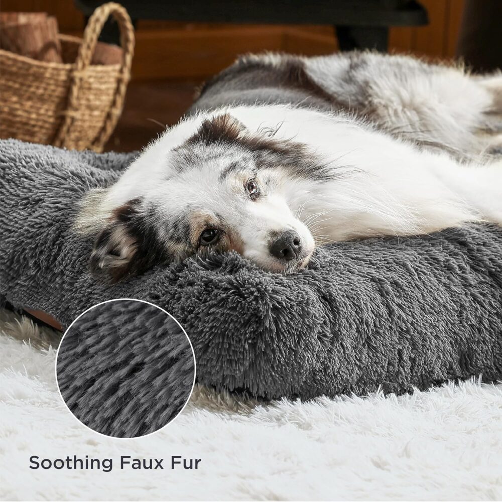 Flauschiges Hundebett für Große Hunde: Waschbar, Rutschfest, Plüsch Hundekissen (104x74x8 cm, Grau). – Bild 3