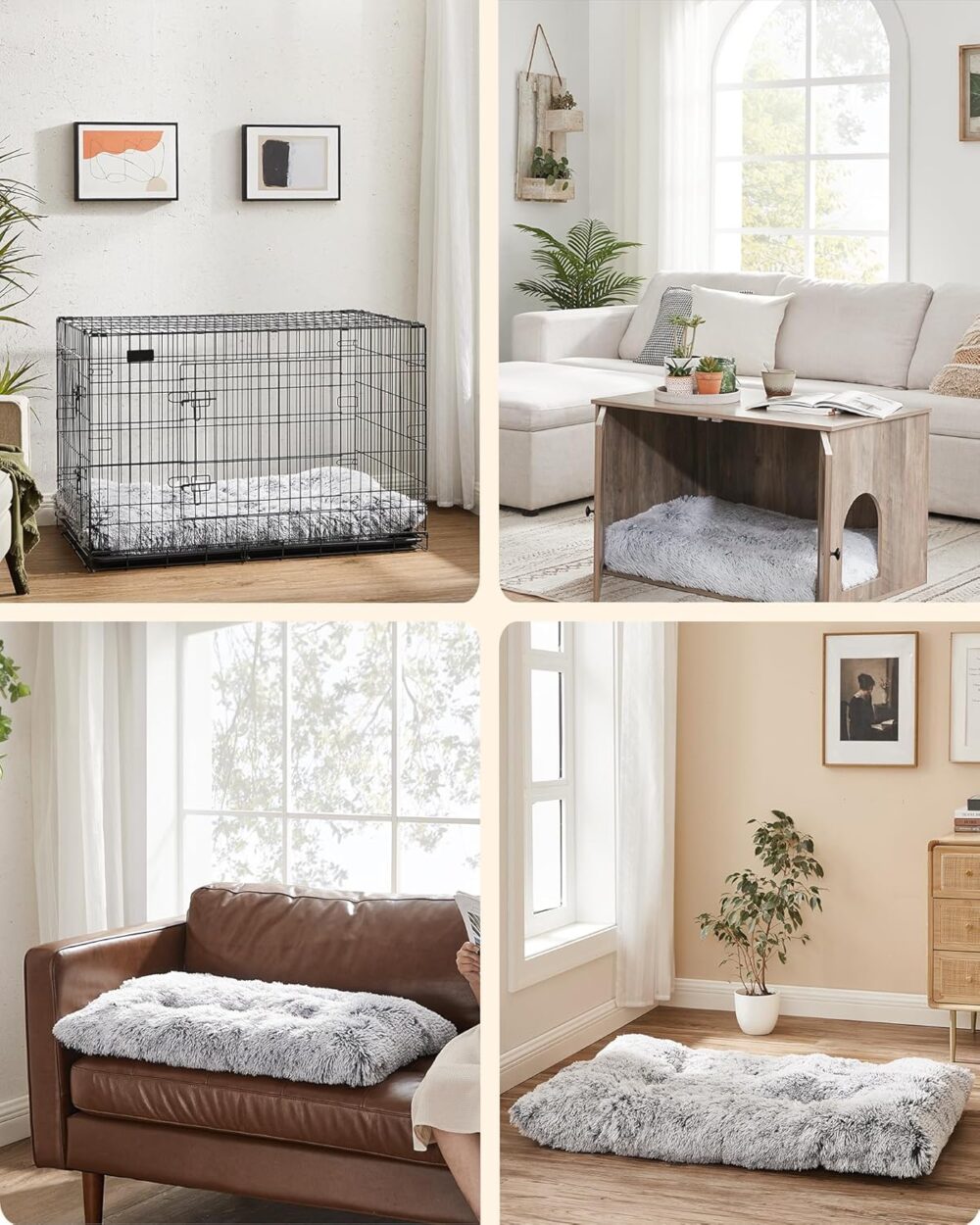 Flauschiges Hundebett: Hundekissen und flauschige Hundematte mit langem Plüsch (122 x 74 cm) – weiche Polsterung, waschbar, multifunktional, in Ombré-Grau. – Bild 3