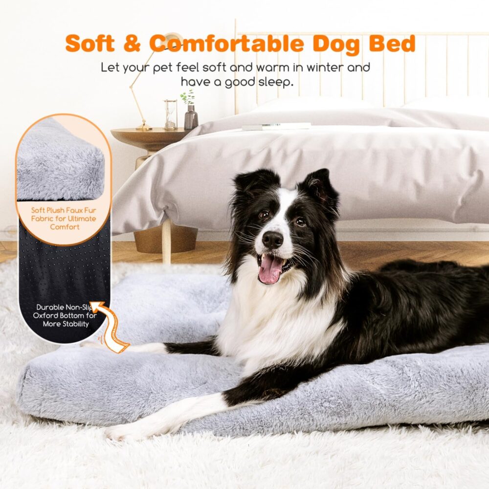 Hundebett: Waschbares XXL Hundebett (110x73x10 cm) für große Hunde – super weiches und flauschiges Anti-Angst Hundekissen mit rutschfestem Boden und Hundematte. – Bild 3