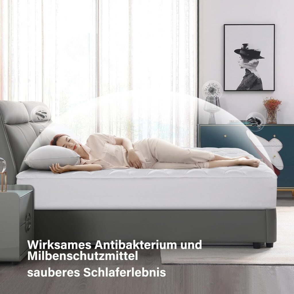 Matratzentopper 140x200cm: Weiche Matratzenauflage mit tiefer Tasche und maschinenwaschbarem Matratzenschoner, Weiß