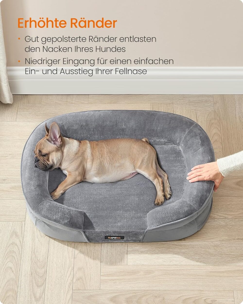 Orthopädisches Hundebett mit wasserdichter Innenschicht, abnehmbarer waschbarer Bezug, rutschfest, für mittelgroße Hunde, 76x51x18 cm, hellgrau – Bild 4