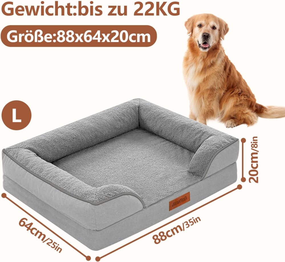 Orthopädisches Hundebett | wasserdicht & waschbar, rutschfestes Schaumstoffsofa für große & mittelgroße Hunde (88x64x20 cm) – Bild 4