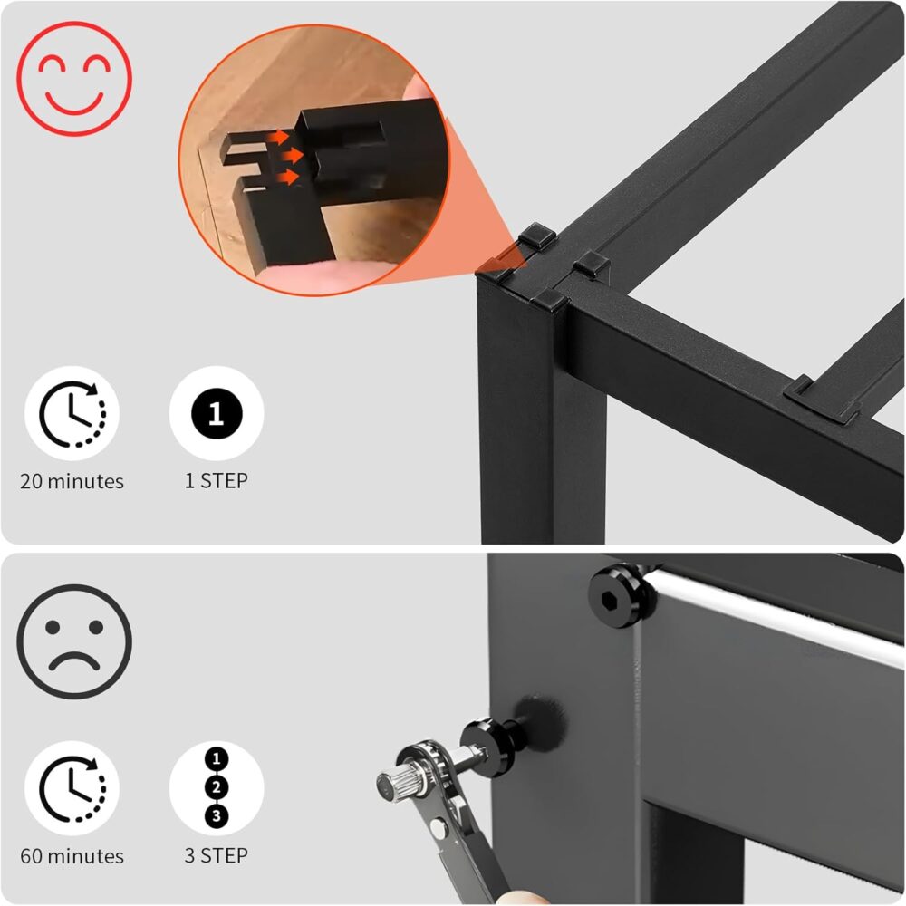 Plattform-Bettrahmen 90x190 cm – Metall Einzelbett, Montage ohne Werkzeug, Schwarz – Bild 4