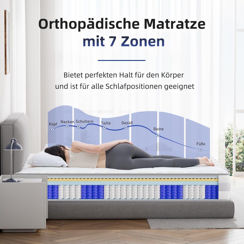 Taschenfederkernmatratze 90x200 cm H3 7-Zonen – Bild 4