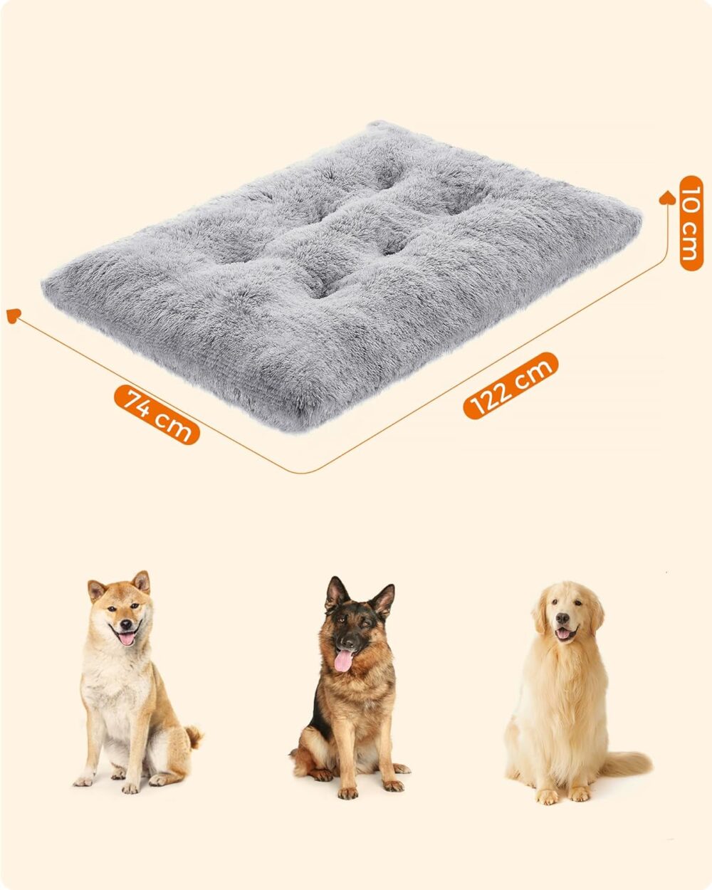 Flauschiges Hundebett: Hundekissen und flauschige Hundematte mit langem Plüsch (122 x 74 cm) – weiche Polsterung, waschbar, multifunktional, in Ombré-Grau. – Bild 4