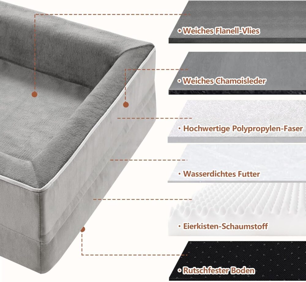 Orthopädisches Hundebett | wasserdicht & waschbar, rutschfestes Schaumstoffsofa für große & mittelgroße Hunde (88x64x20 cm) – Bild 5