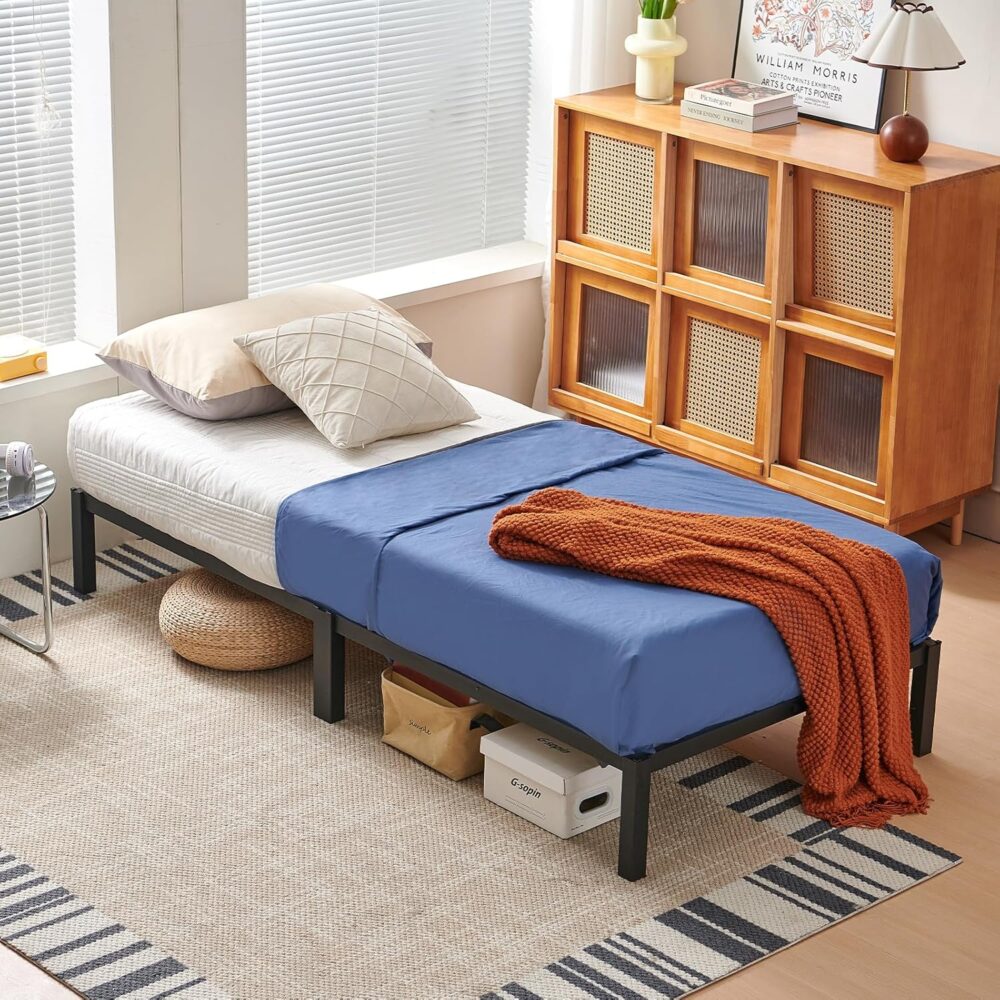 Plattform-Bettrahmen 90x190 cm – Metall Einzelbett, Montage ohne Werkzeug, Schwarz – Bild 5