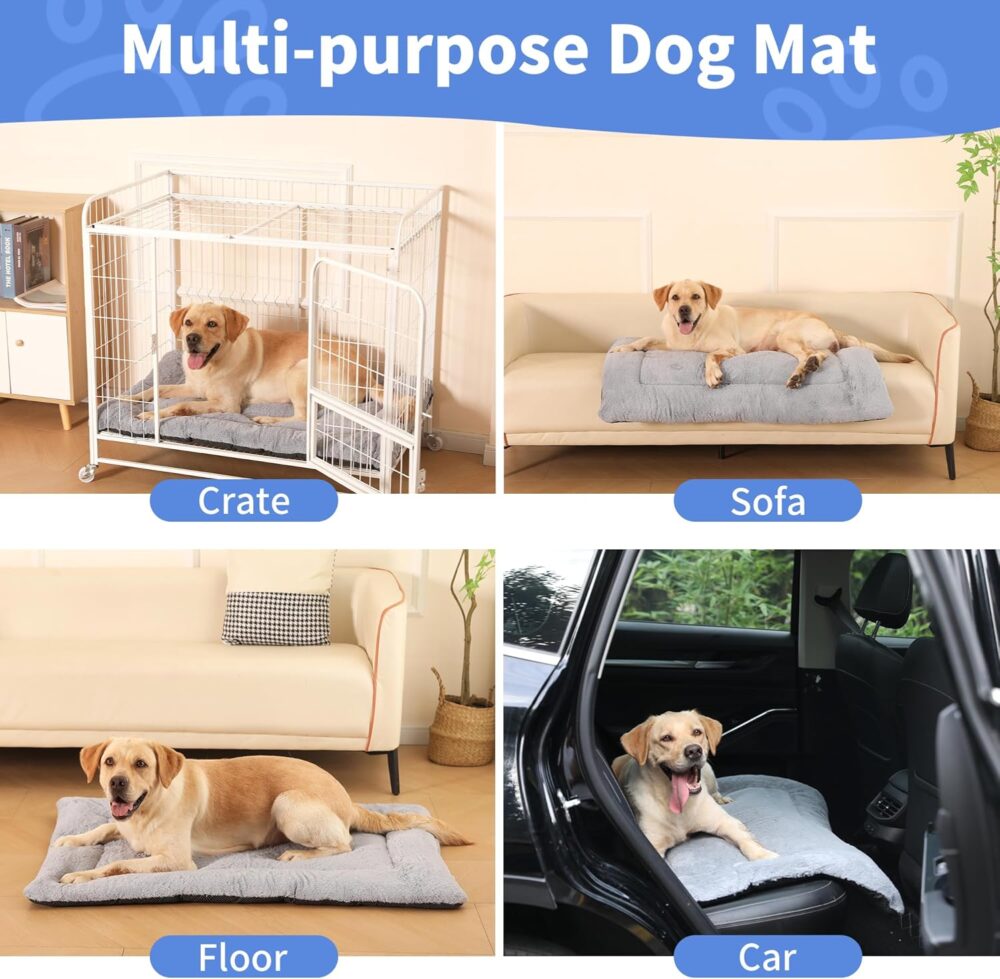 Hundebett für große Hunde (106x71 cm): Superweiches, waschbares Hundekissen und Katzenbett mit rutschfester Unterseite, in Grau. – Bild 4