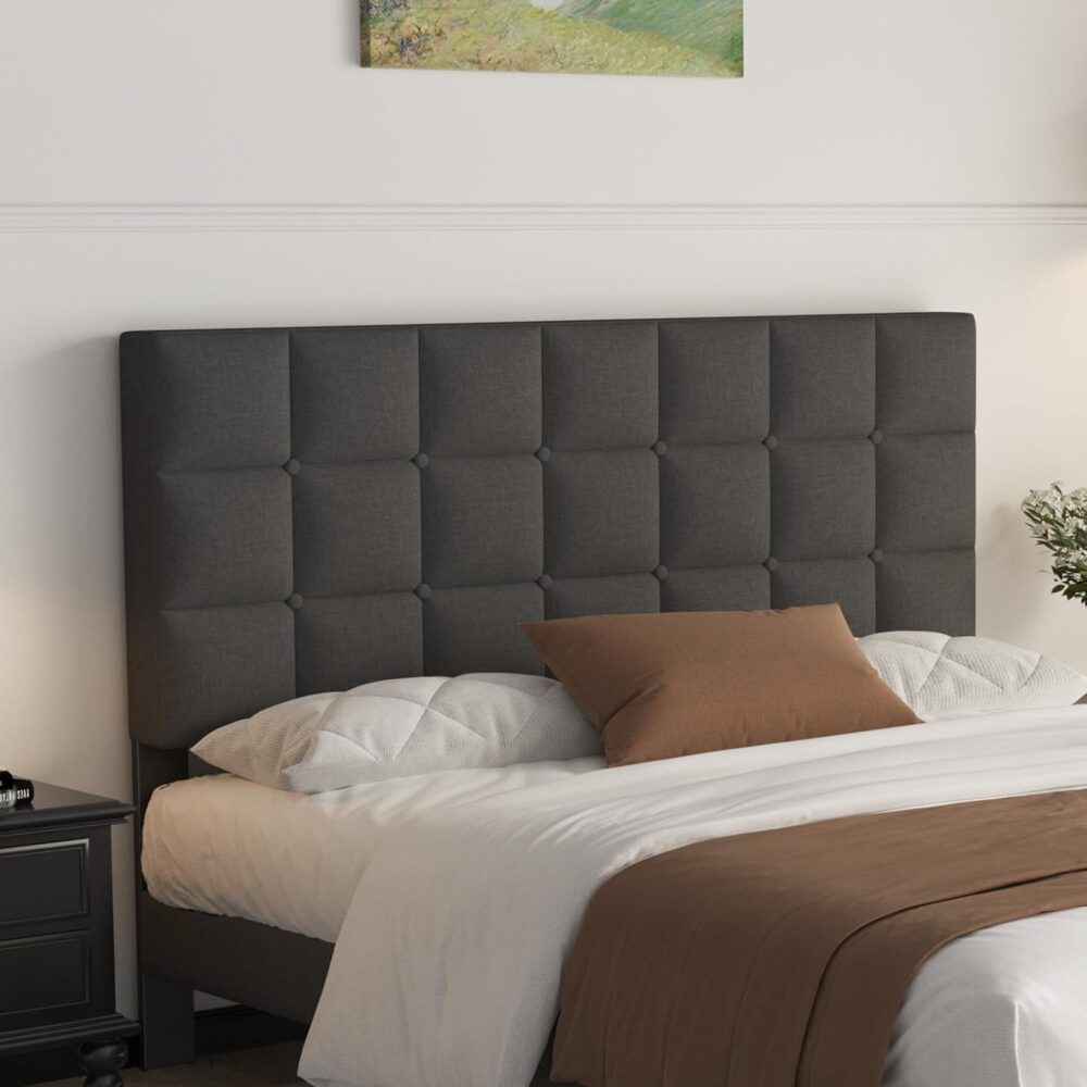 Dunkelgraues Polster-Doppelbett (140x200cm) – Bettrahmen mit Kopfteil & Lattenrost – Bild 4