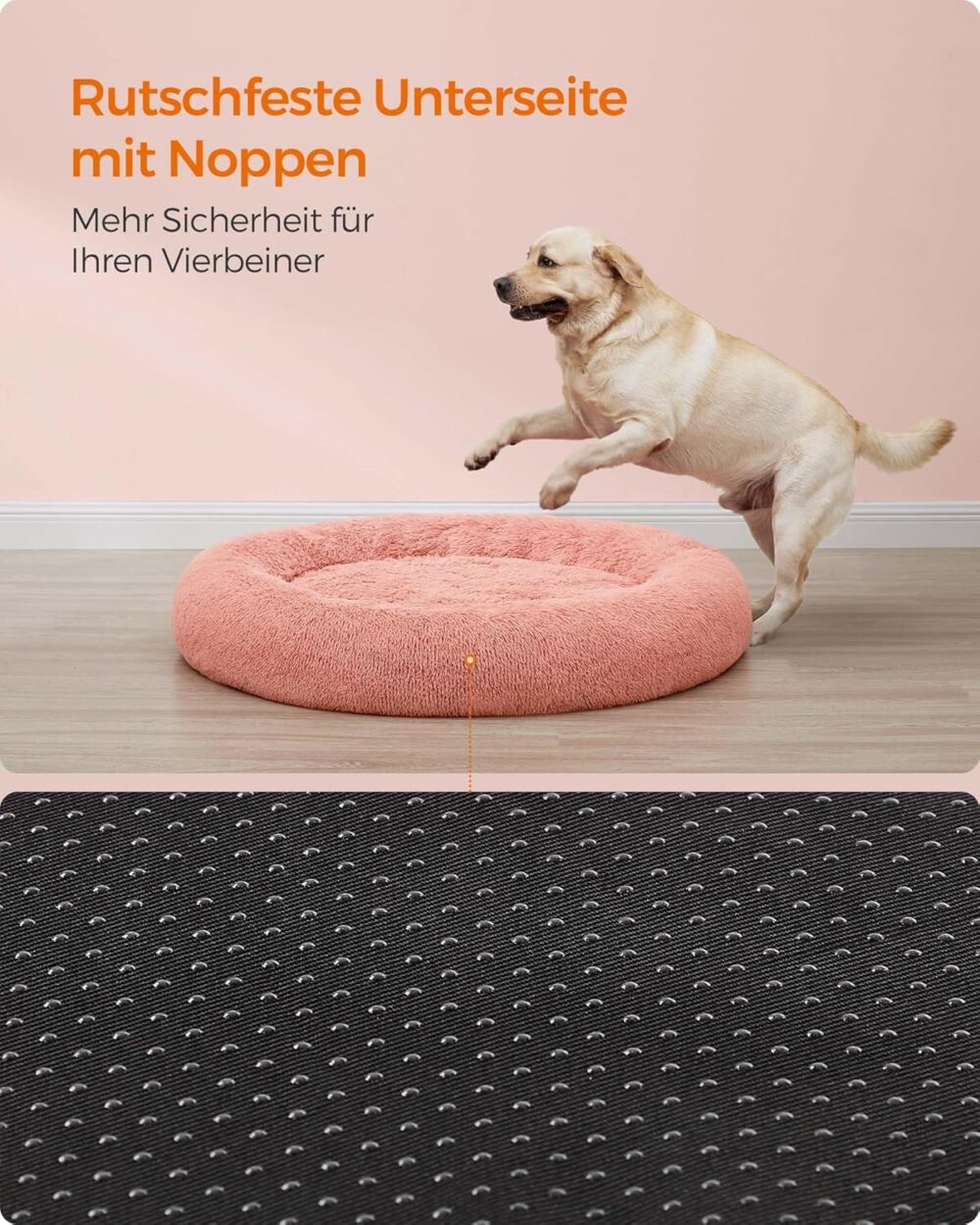 Hundebett flauschig – Donut Katzenbett, Waschbares Kuschelkissen mit herausnehmbarer Polsterung, Langer Plüsch, Rosa, 120 cm – Bild 6