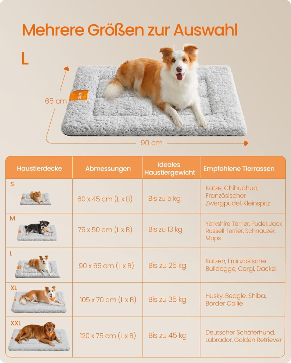 Hundedecke Haustierdecke für Hunde Katzen 90x65 cm L Rutschfest Waschbar Grau – Bild 5
