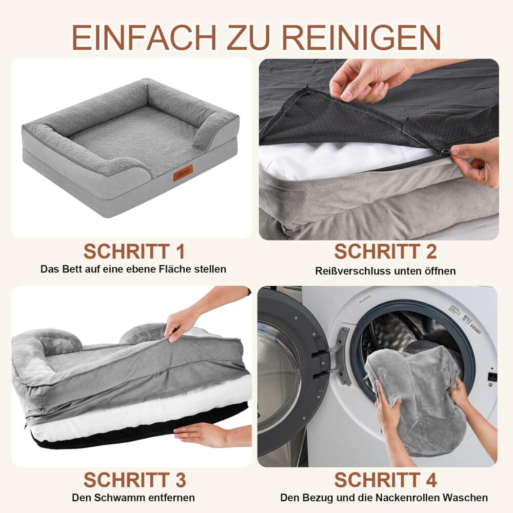 Orthopädisches Hundebett | wasserdicht & waschbar, rutschfestes Schaumstoffsofa für große & mittelgroße Hunde (88x64x20 cm) – Bild 6